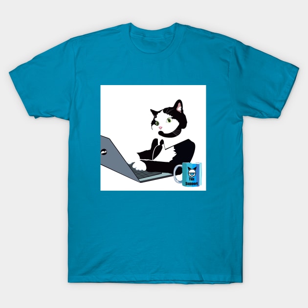 Tuxedo  cat on laptop computer T-Shirt by TAP4242